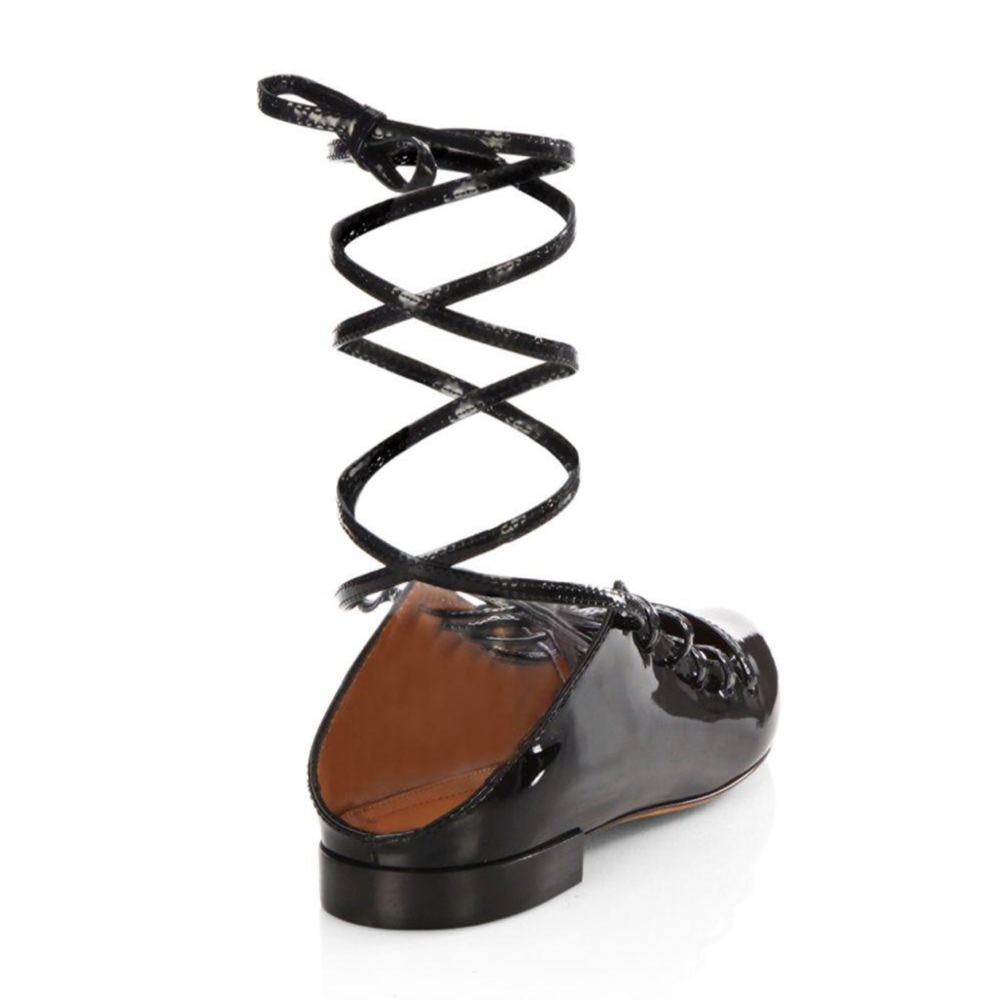 Givenchy Black Showline Patent Leather Lace-up Ballet Flats - Picture 3 of 7